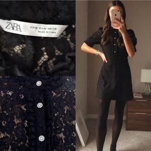 Zara Black Lace dress rhinestone buttons Small Blogger Fav Small